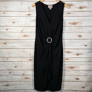 Vintage Joseph Ribkoff Black Tank MIDI Dress w Crystal Circle Broach Size 10